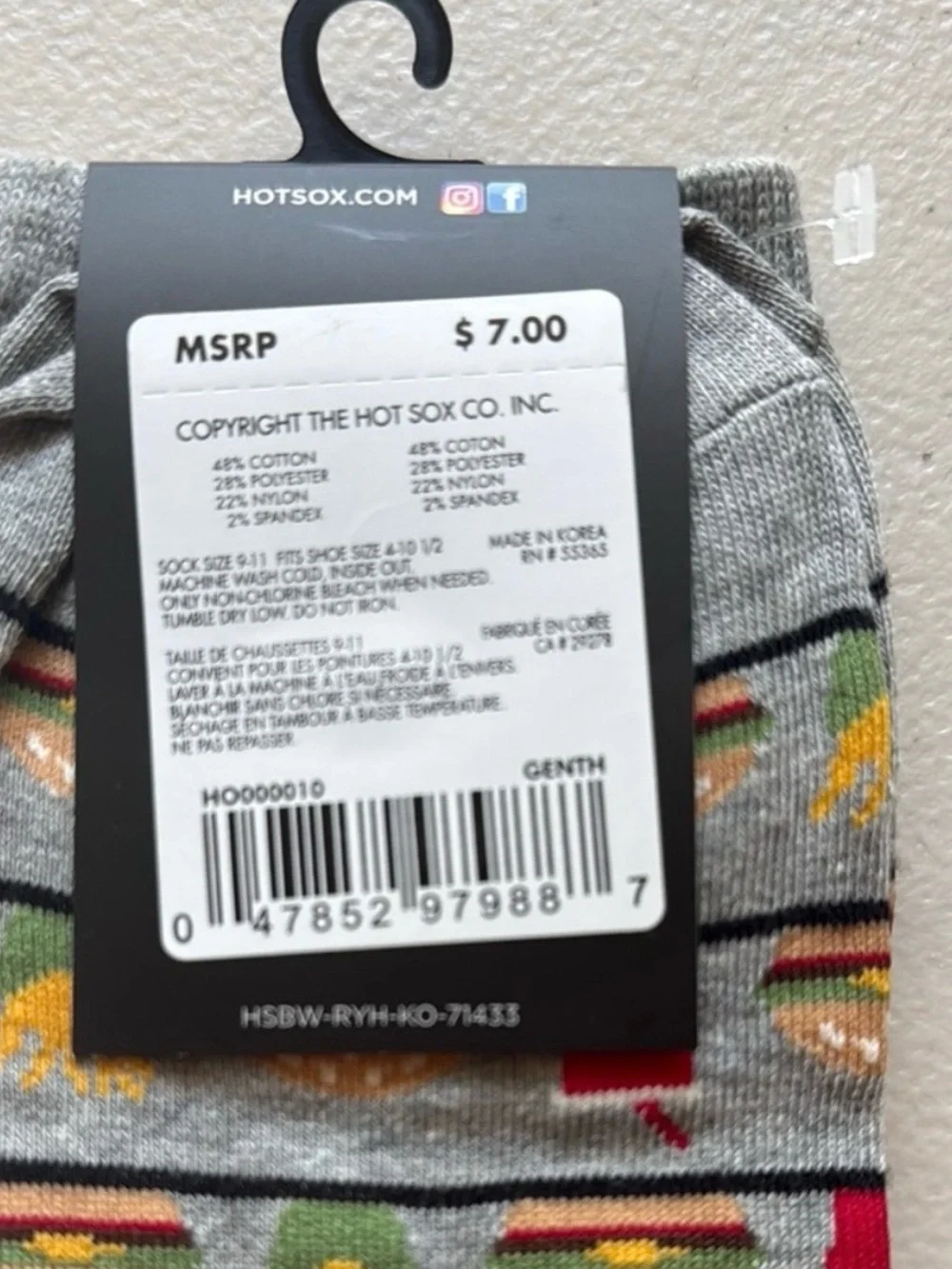 Hot Sox Women Gray Burger & Fries Crew Socks & Chick-fil-A peppermint Socks